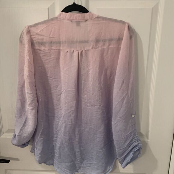 Zac‎ & Rachel Pink and Purple Ombré Blouse Size S Pockets V Neck Henley Office - Picture 10 of 11